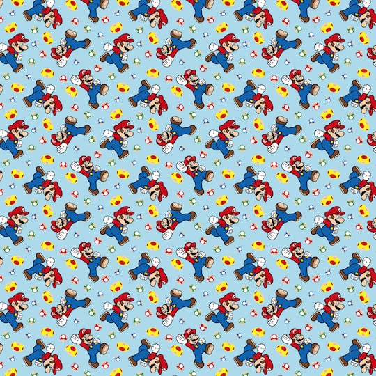Nintendo® Mario Mushroom Light Blue Toss Cotton Fabric
